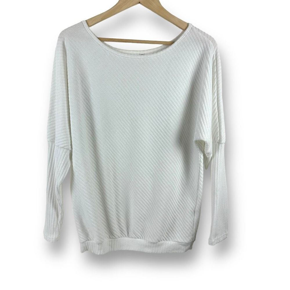 Boutique Women's Size L‎ Ribbed Knit Drop Sleeve Sweater Ivory White